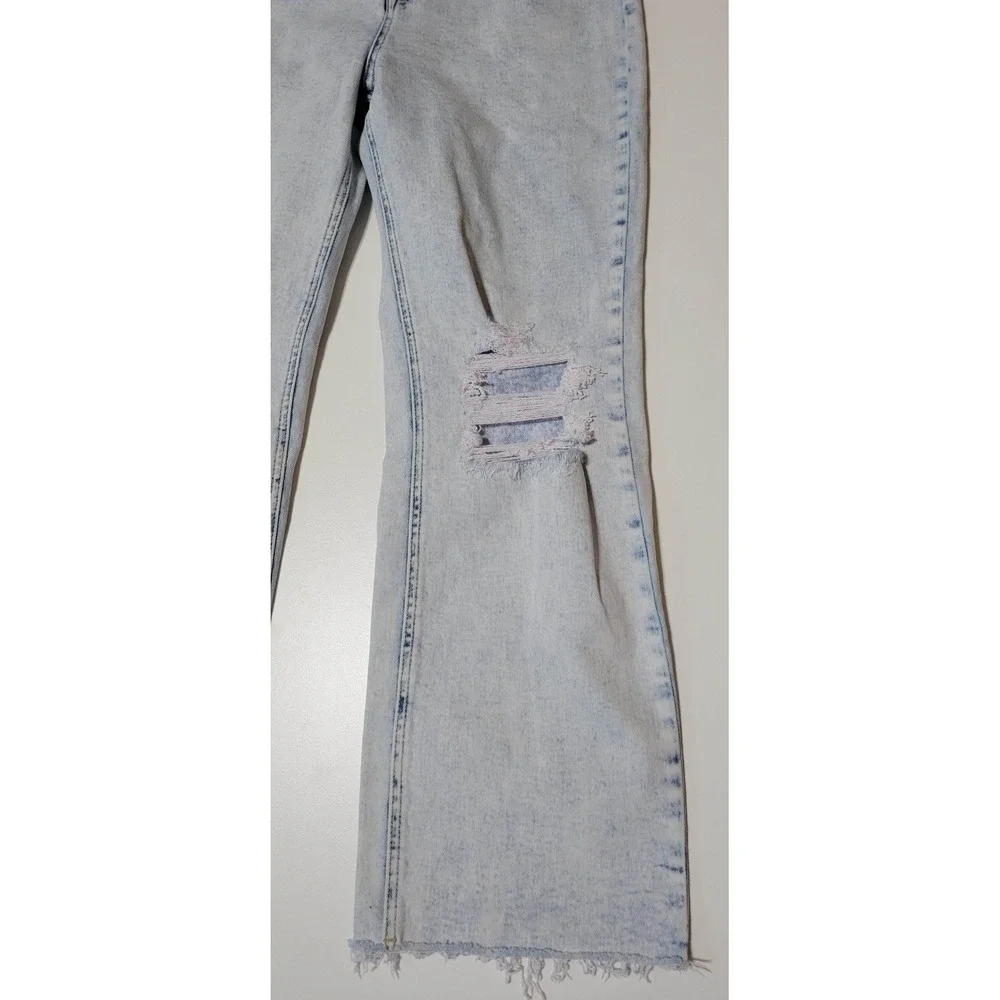 RISEN Straight Relaxed Subtle Flare Distressed Jeans